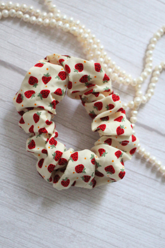 Strawberry Print Fabric Hair Scrunchie