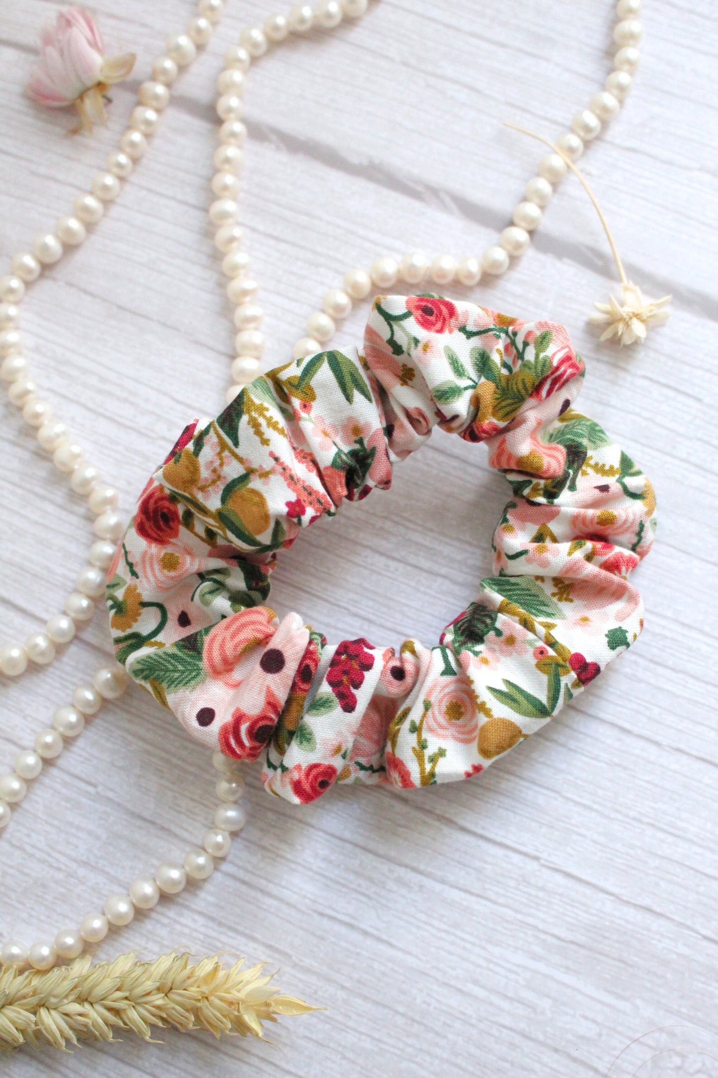 Pink Floral Hair Scrunchie - Rifle Paper Co Fabric