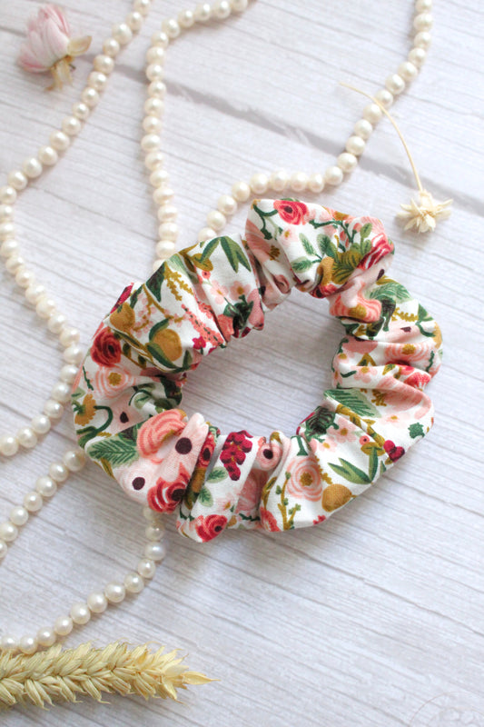 Pink Floral Hair Scrunchie - Rifle Paper Co Fabric