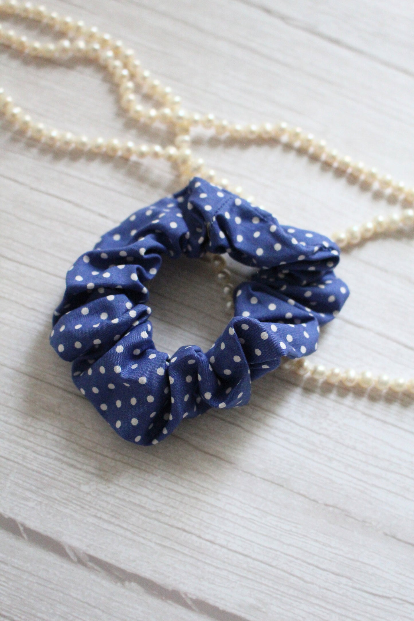 Blue & White Polka Dot Hair Scrunchie