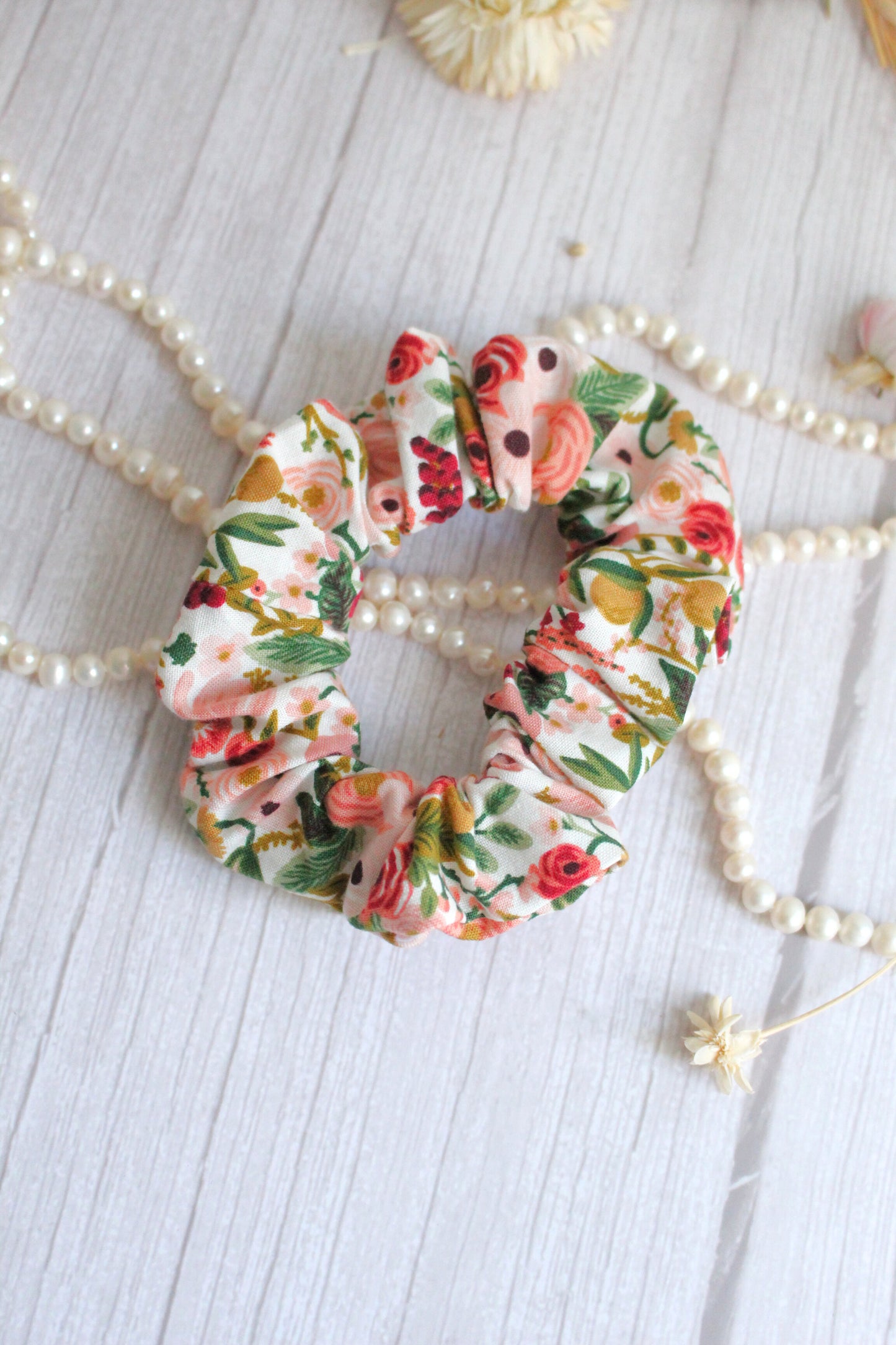 Pink Floral Hair Scrunchie - Rifle Paper Co Fabric