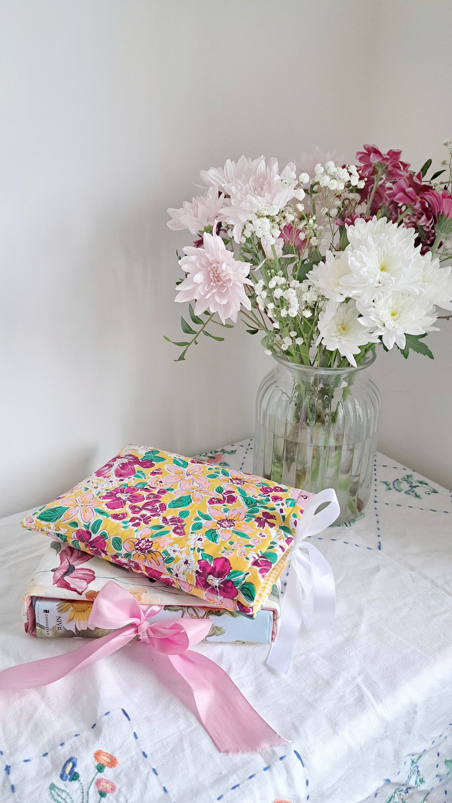 Yellow Floral Fabric Quilted Book Sleeve