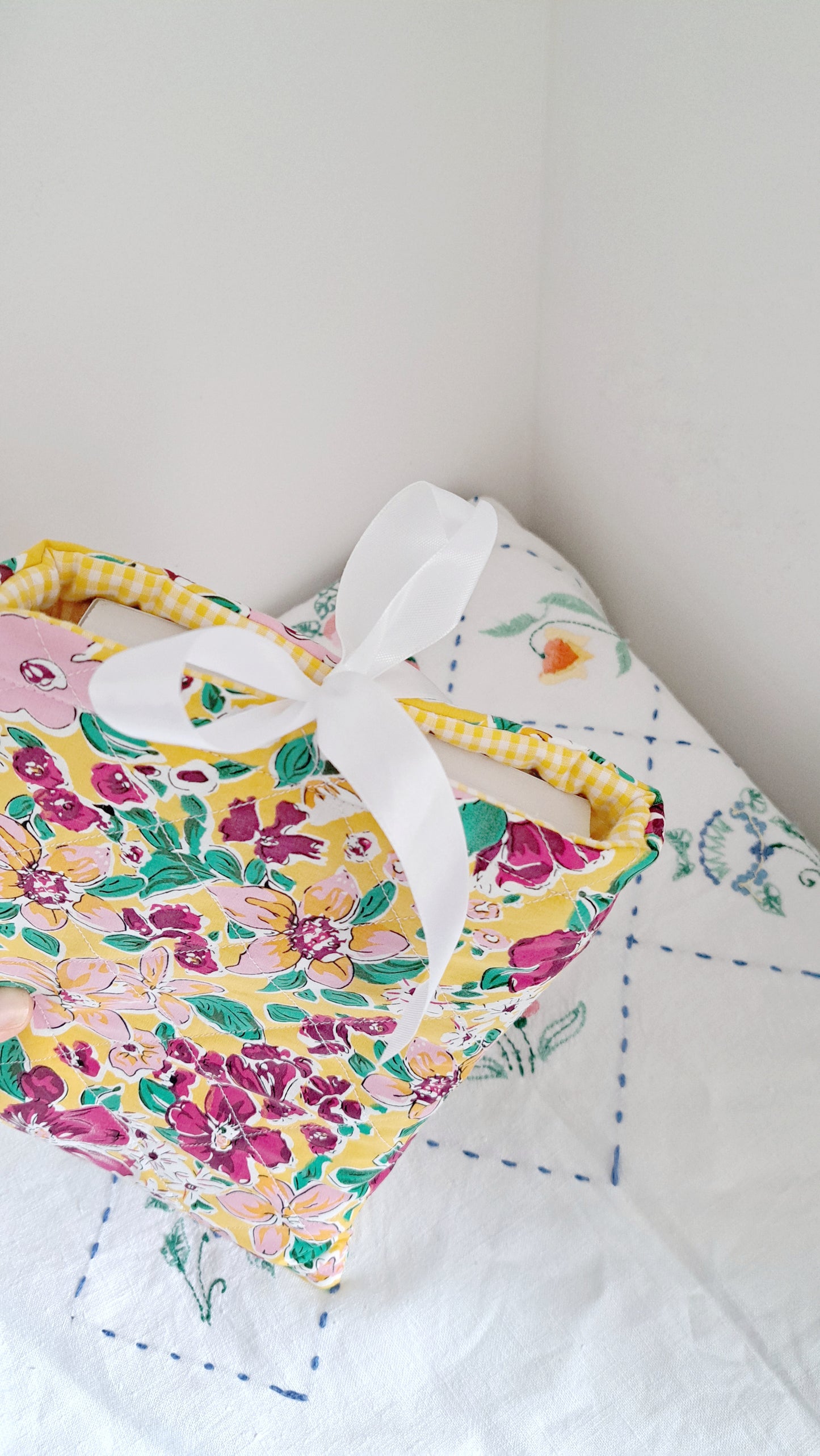Yellow Floral Fabric Quilted Book Sleeve