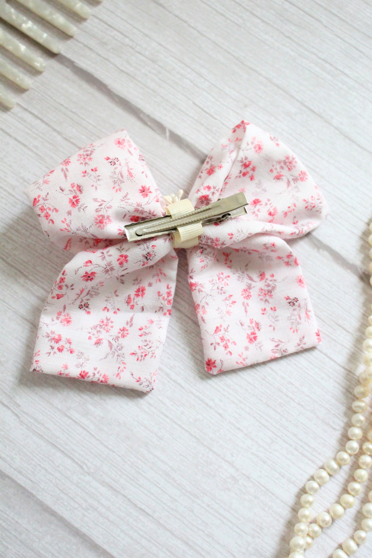Pink Floral Fabric Hair Bow