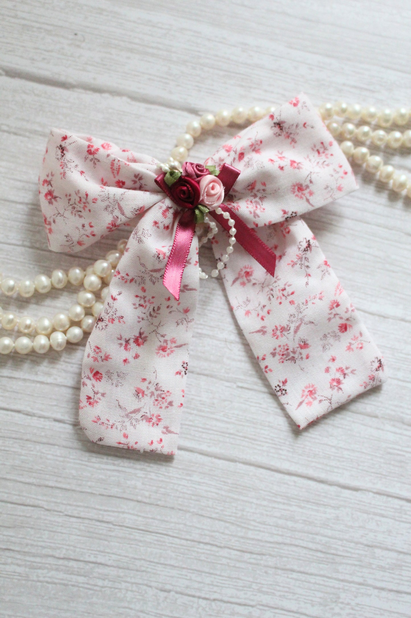 Pink Vintage Floral Fabric Hair Bow
