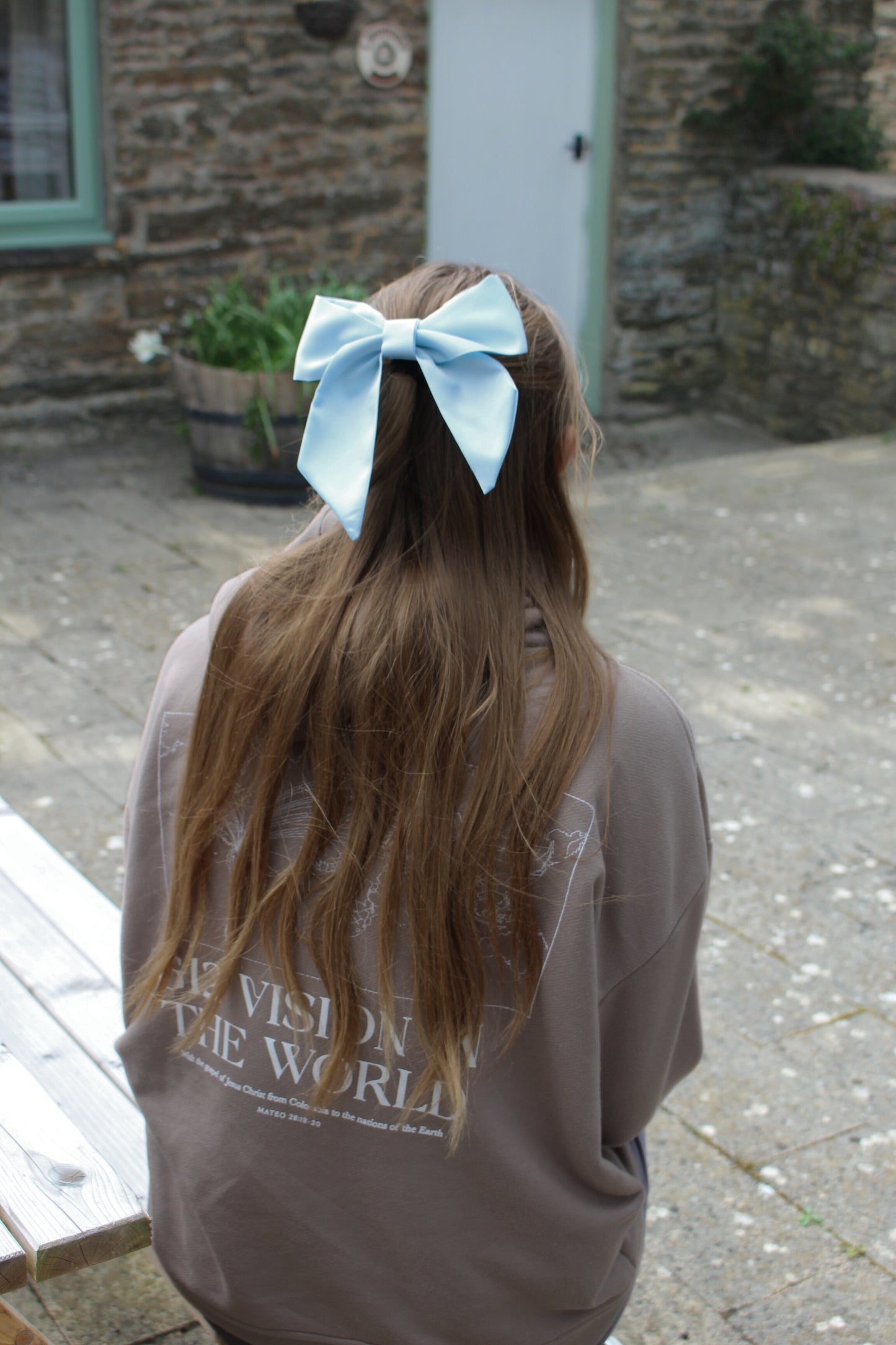 Blue Satin Hair Bow