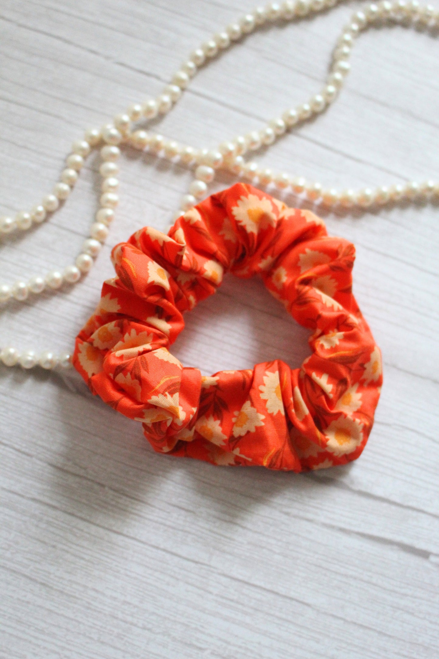 Orange Floral Hair Scrunchie