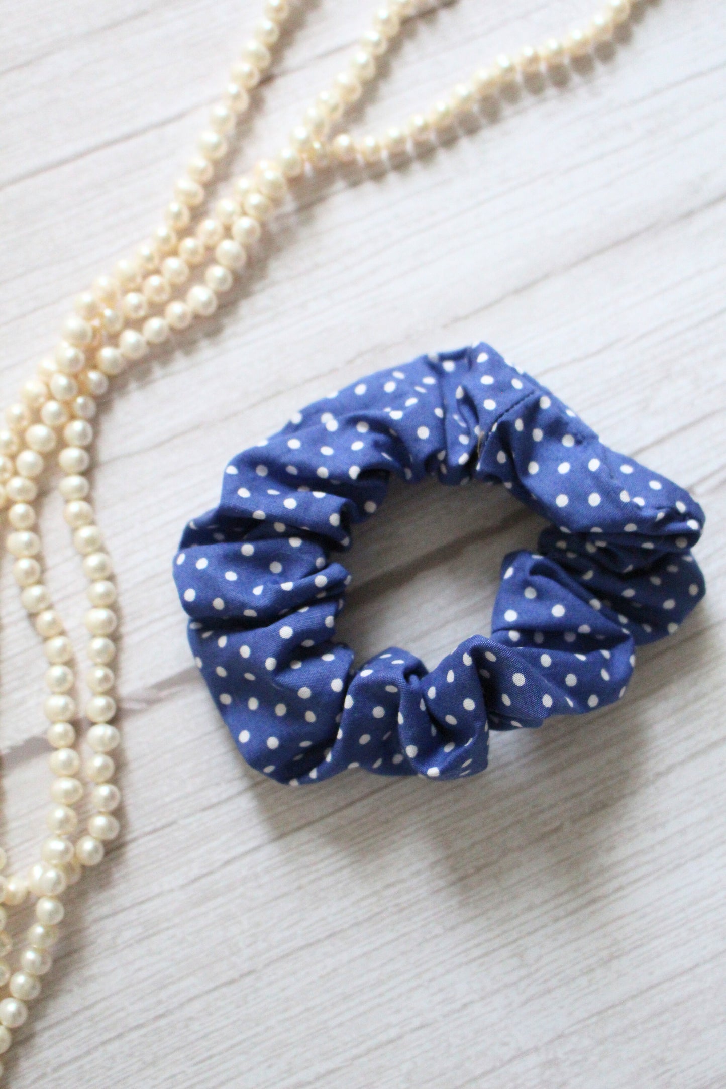 Blue & White Polka Dot Hair Scrunchie