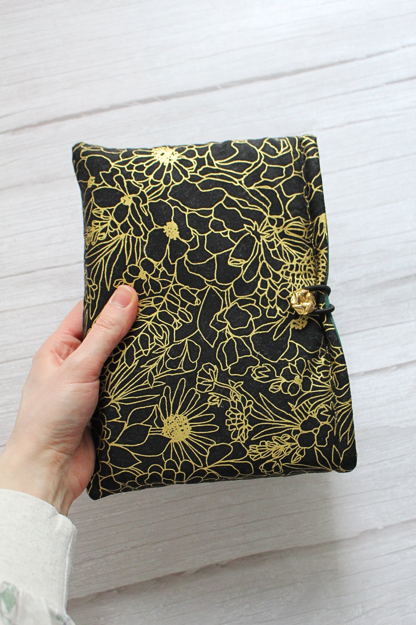 Black and Gold Floral Fabric Book Sleeve