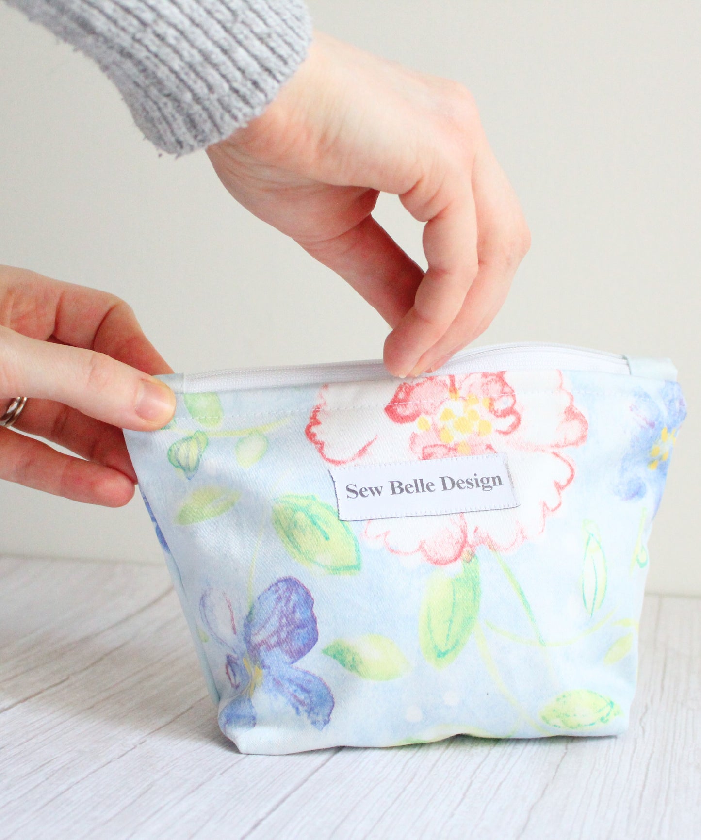 Anita Zip Bag - Blue & Pink Soft Florals