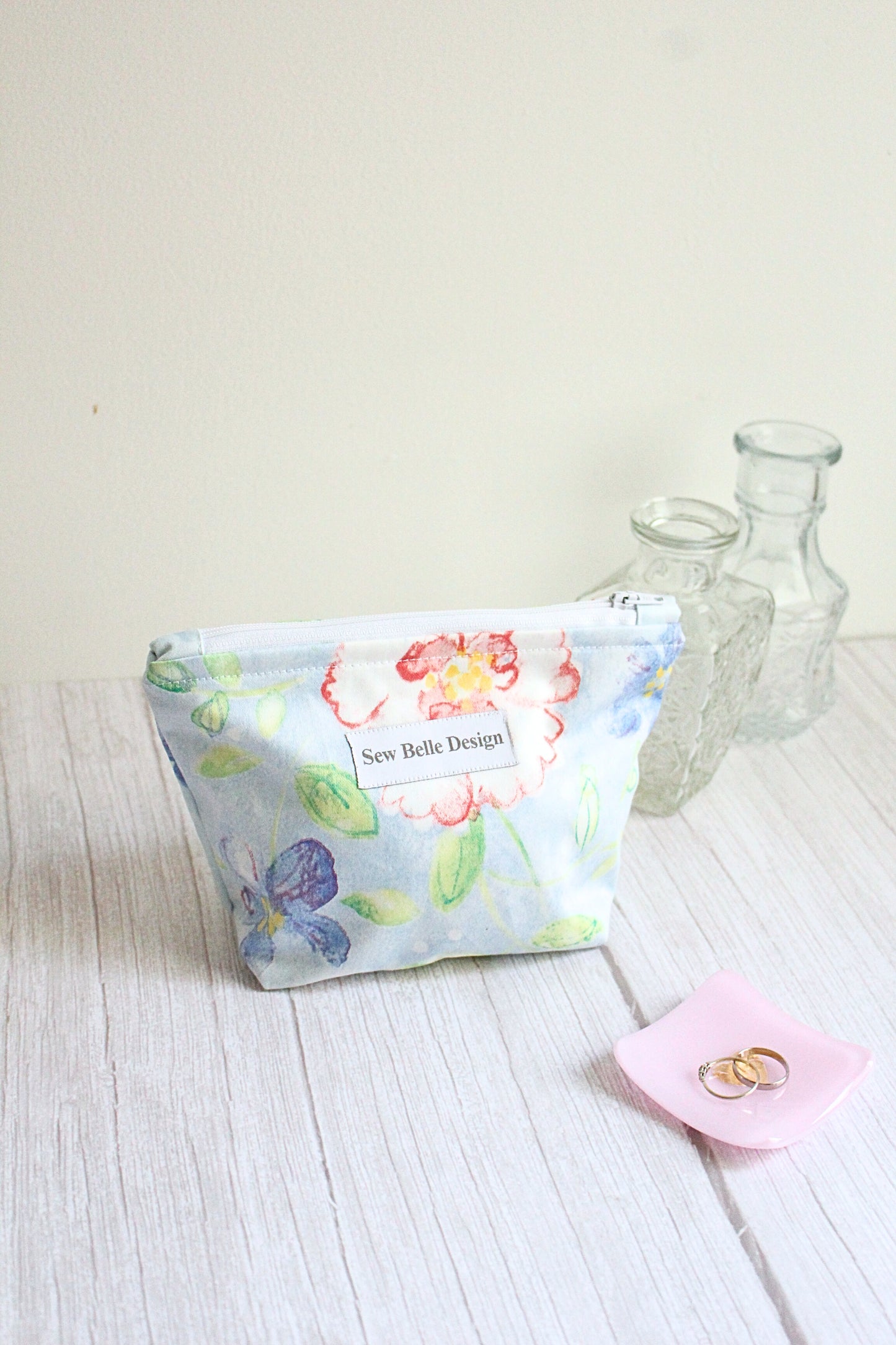 Anita Zip Bag - Blue & Pink Soft Florals