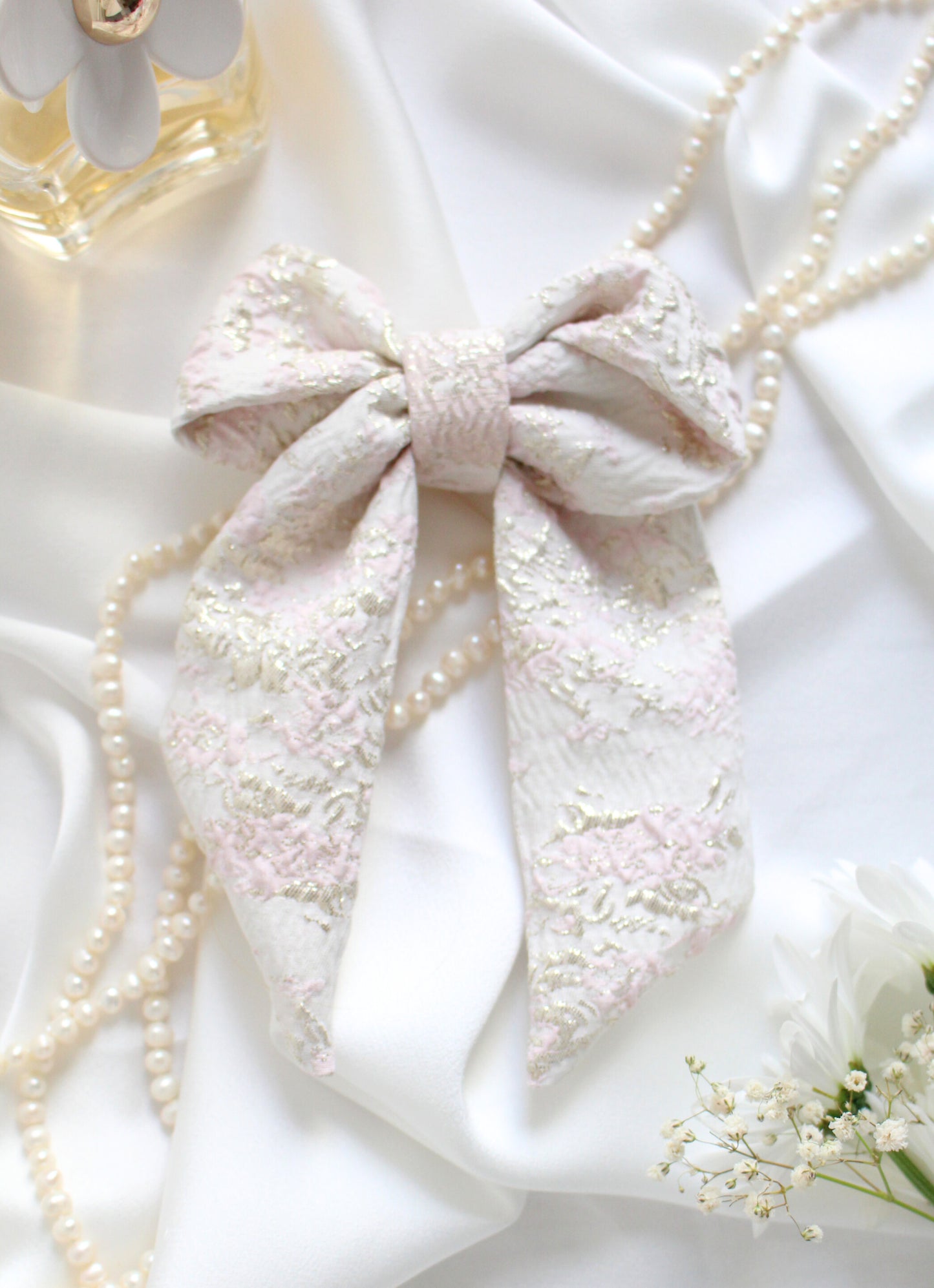 Pink, Cream and Gold Hair Bow
