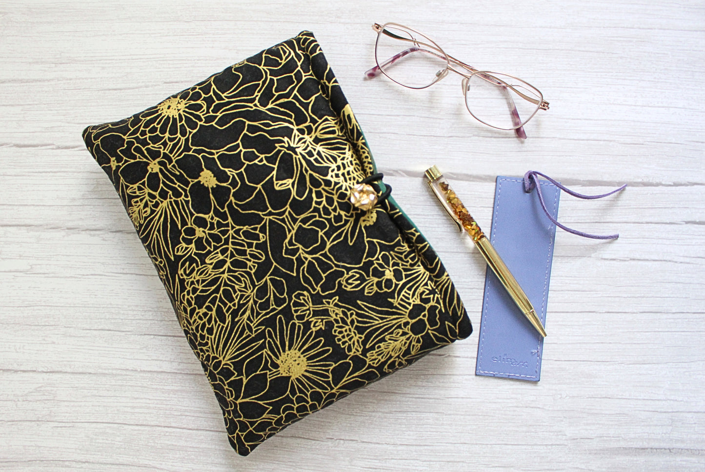 Black and Gold Floral Fabric Book Sleeve