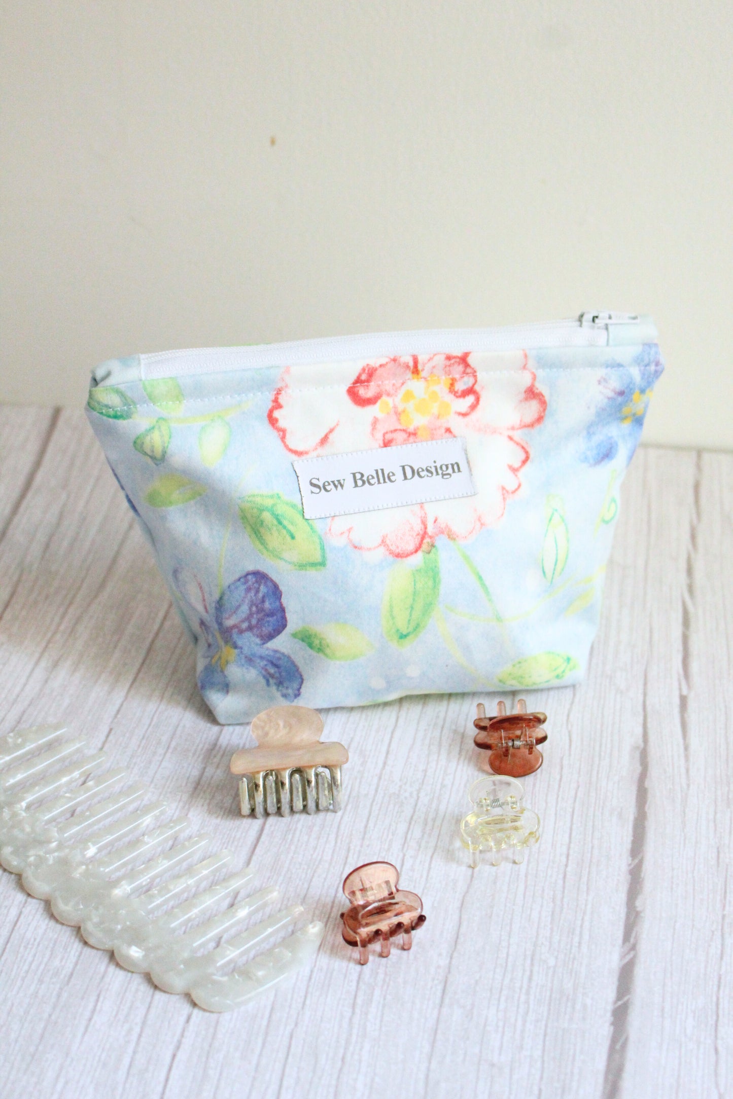 Anita Zip Bag - Blue & Pink Soft Florals