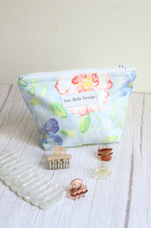 Anita Zip Bag - Blue & Pink Soft Florals