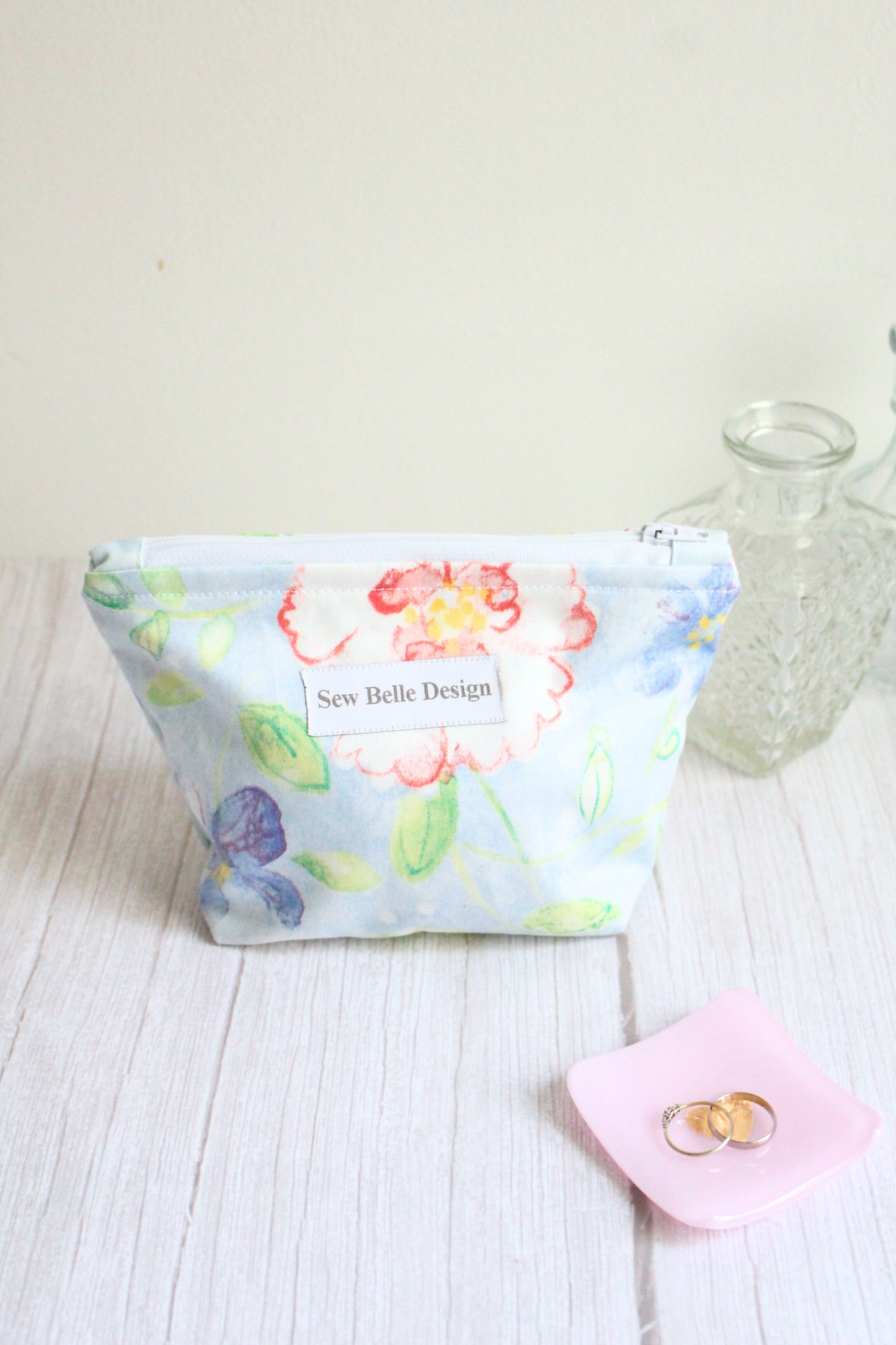 Anita Zip Bag - Blue & Pink Soft Florals