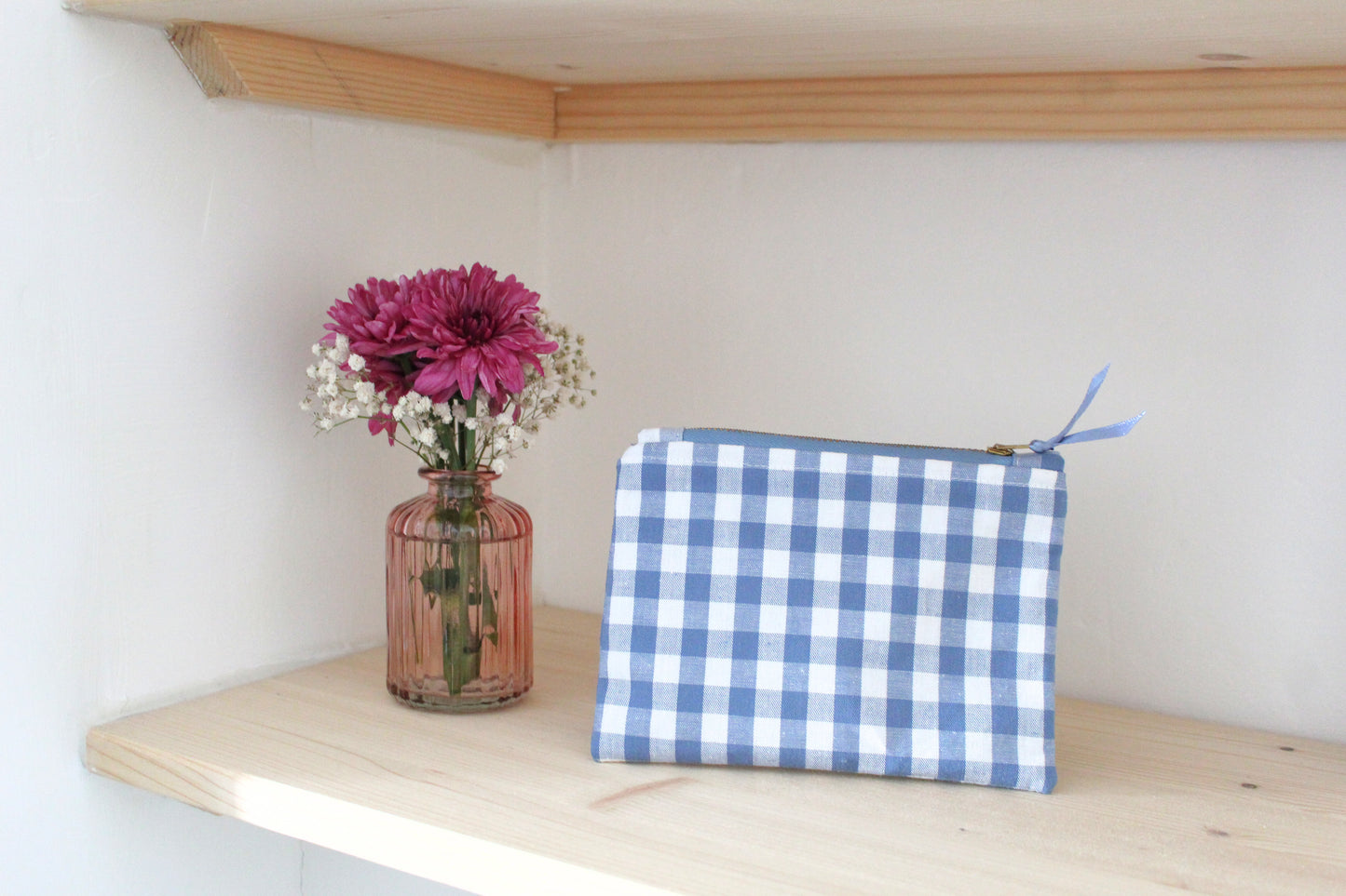Blue & White Gingham Zip Pouch