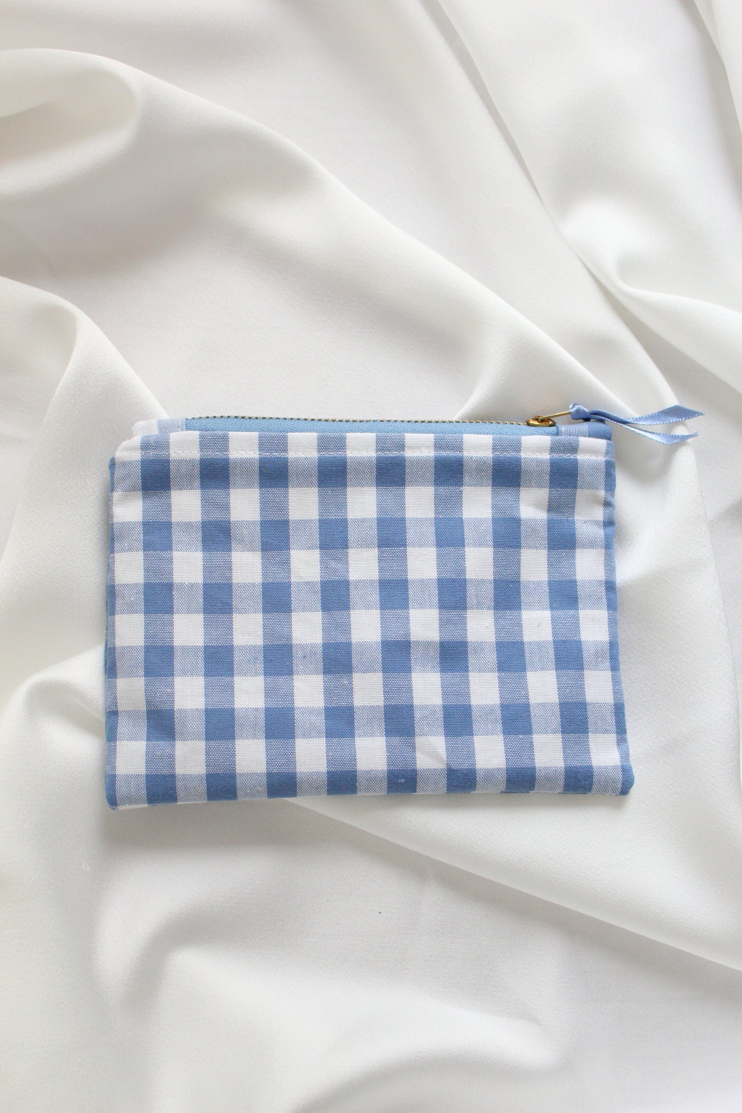 Blue & White Gingham Zip Pouch