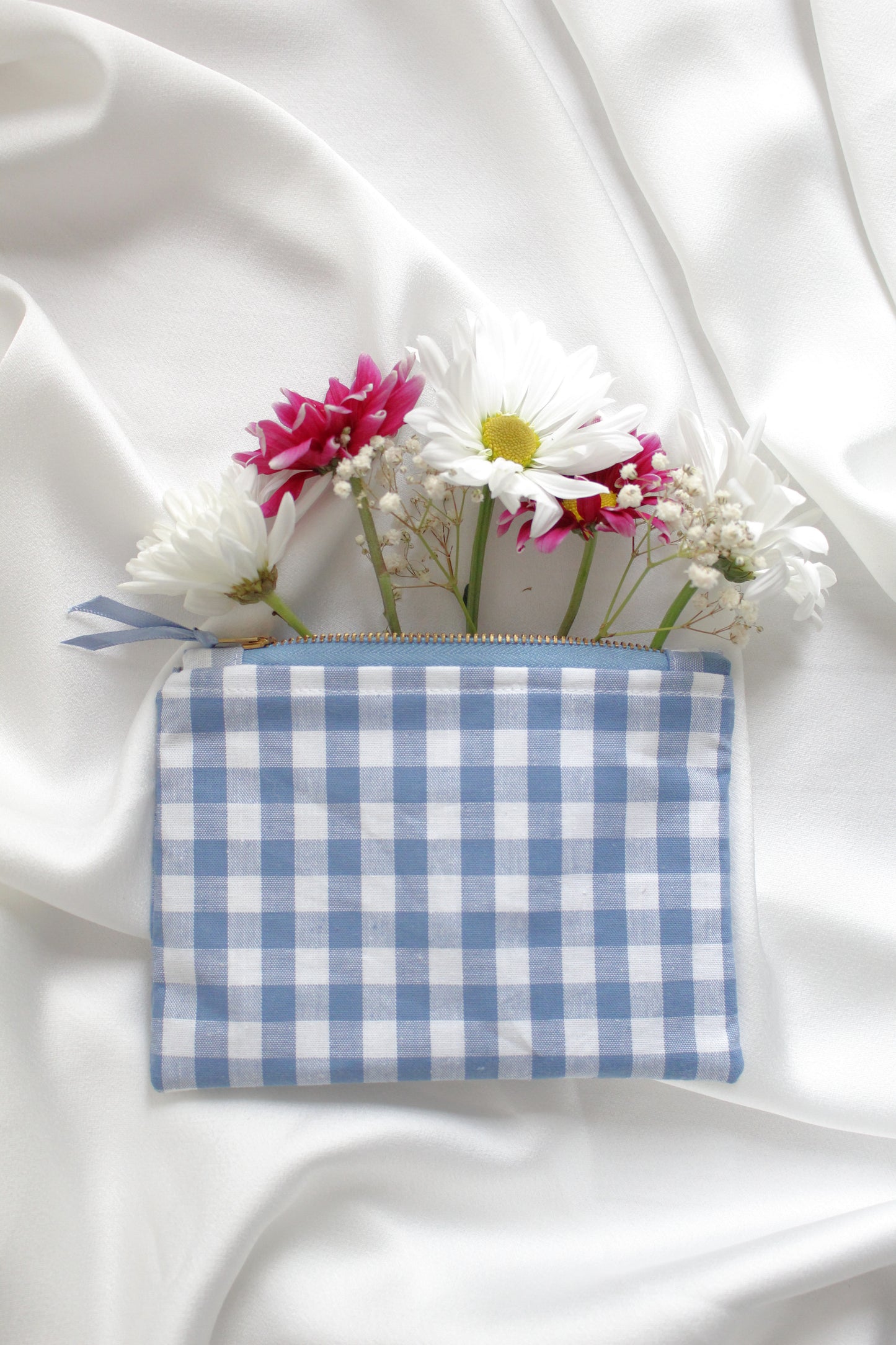 Blue & White Gingham Zip Pouch