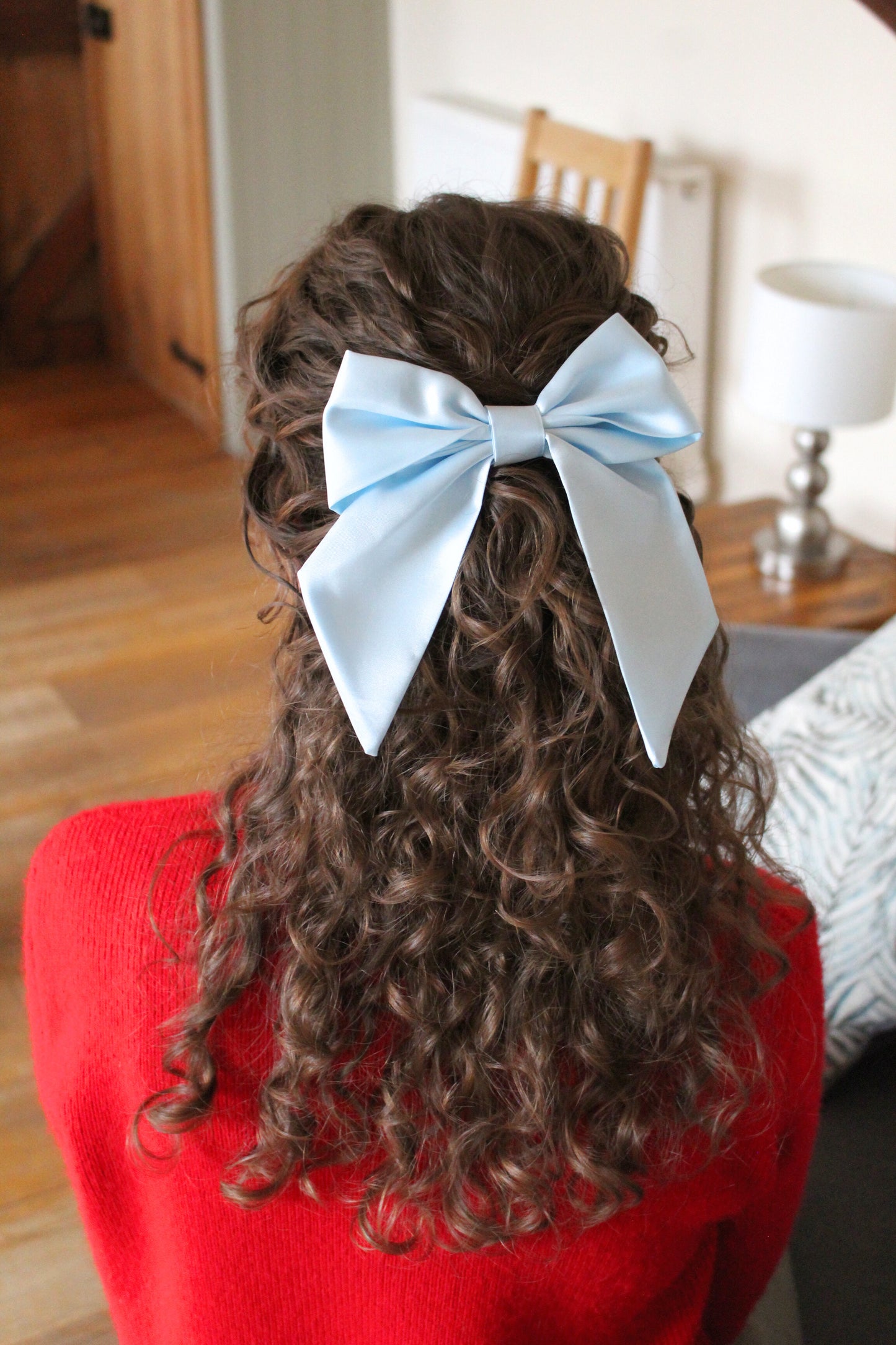 Blue Satin Hair Bow