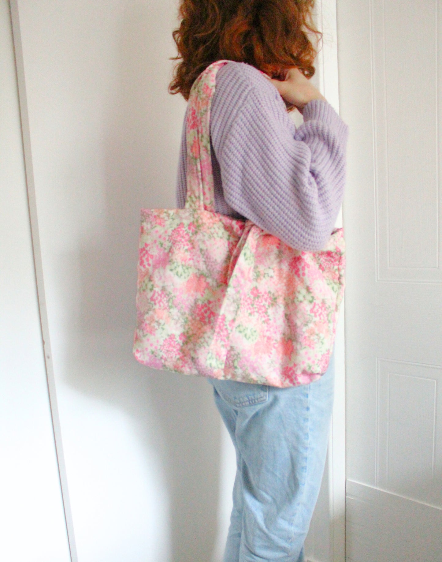 Martha Tote Bag - Pink Floral Quilted