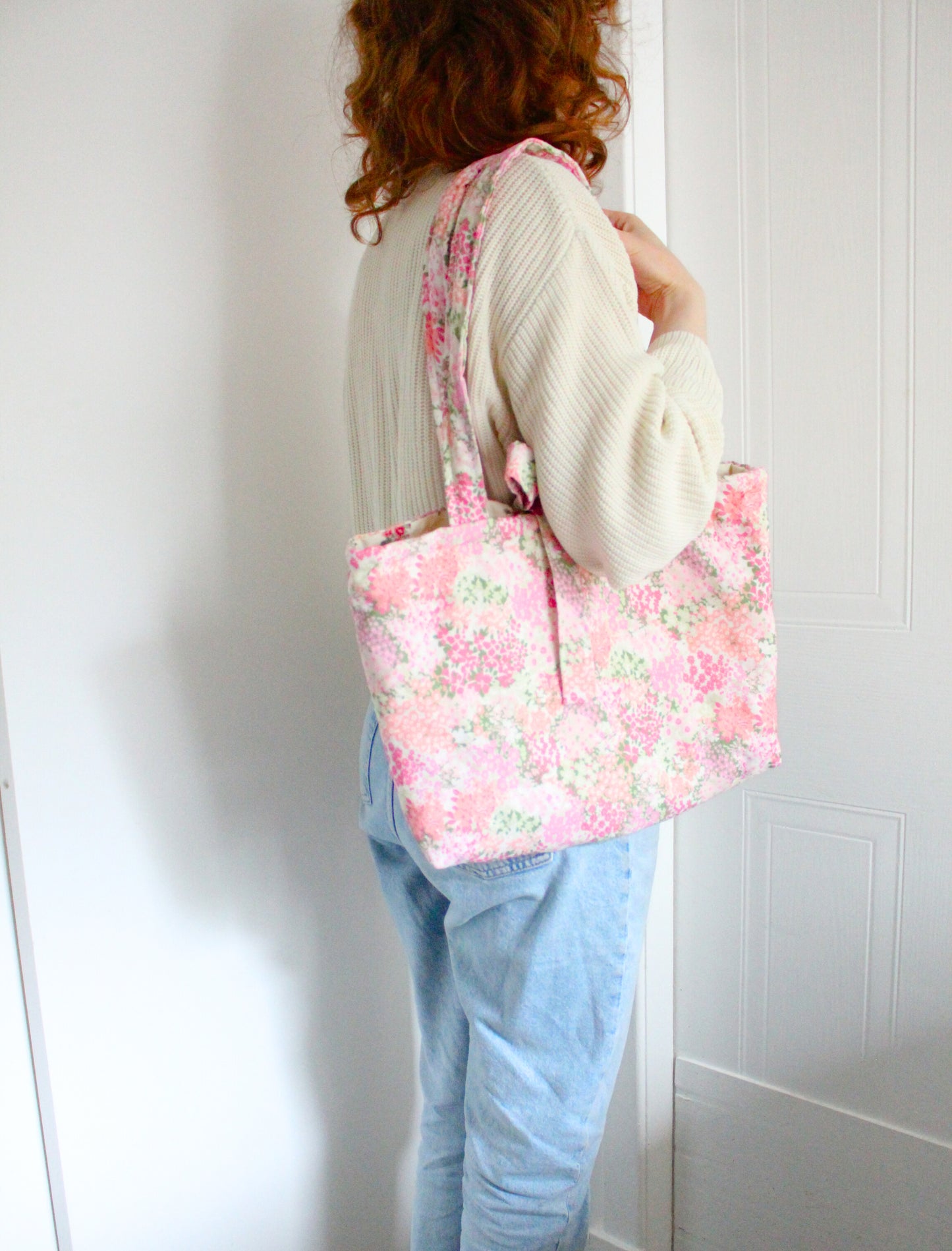 Martha Tote Bag - Pink Floral Quilted