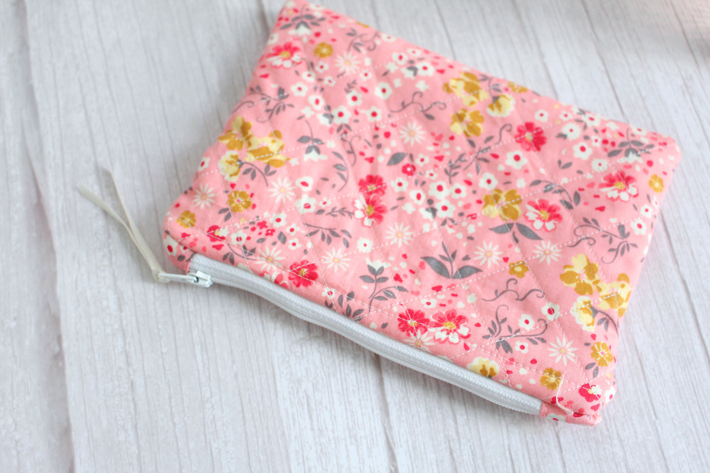 Pink Floral Quilted Zip Pouch