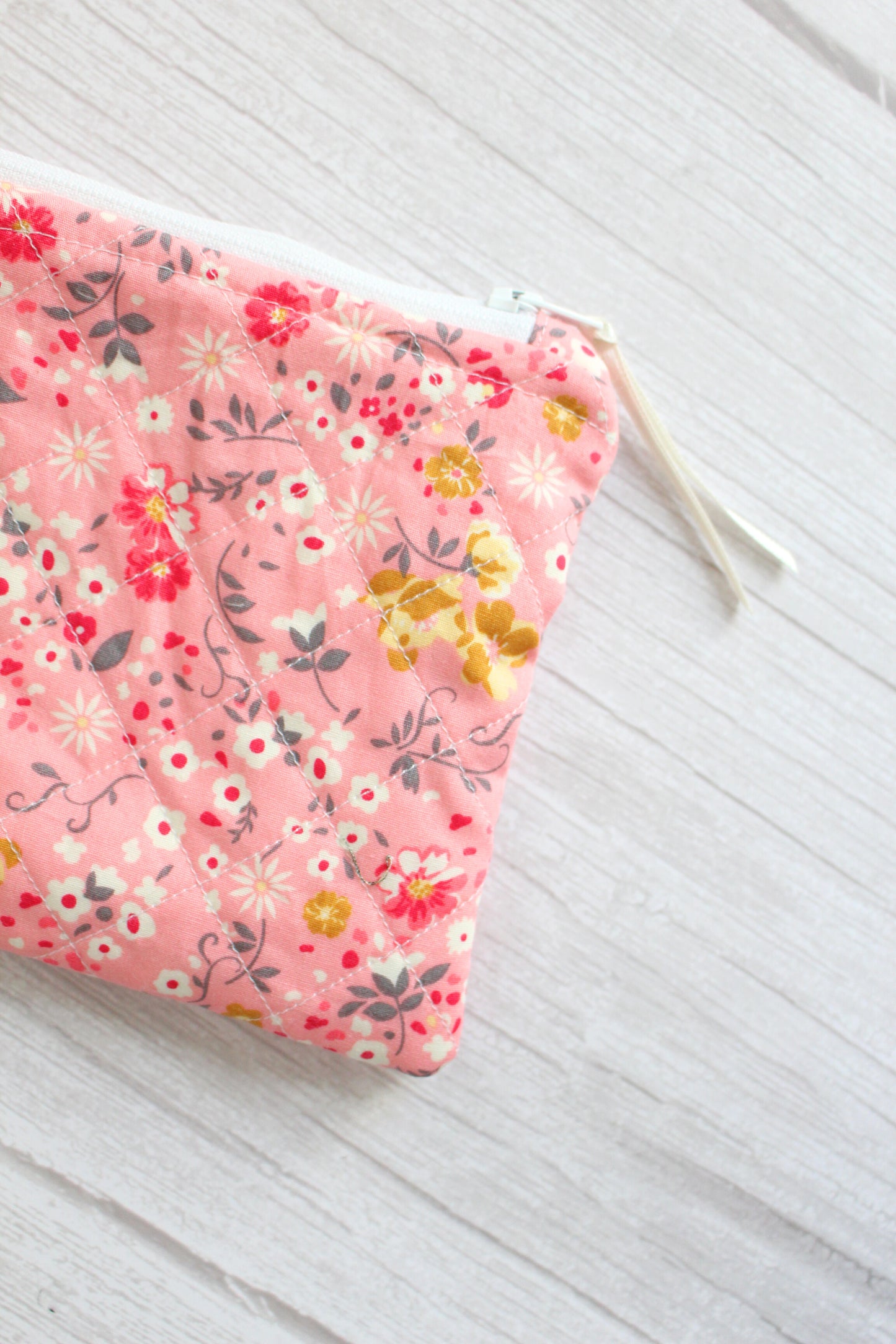 Pink Floral Quilted Zip Pouch