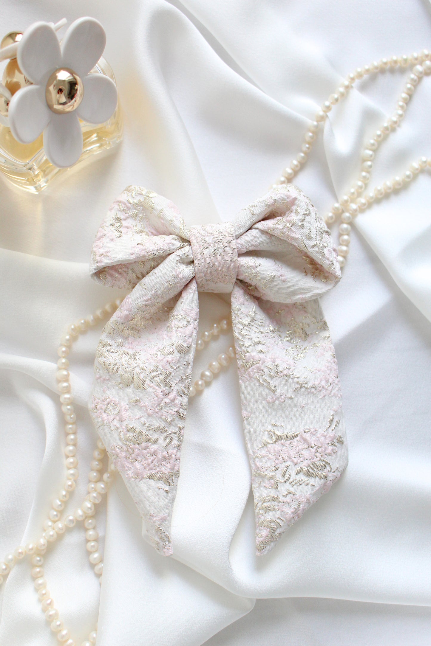 Pink, Cream and Gold Hair Bow