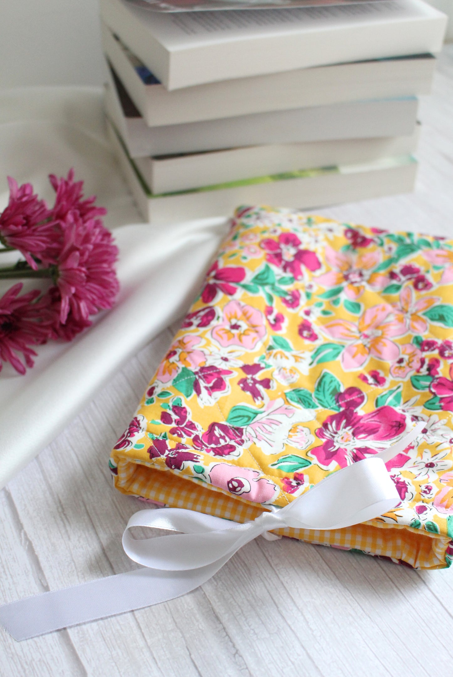 Yellow Floral Fabric Quilted Book Sleeve