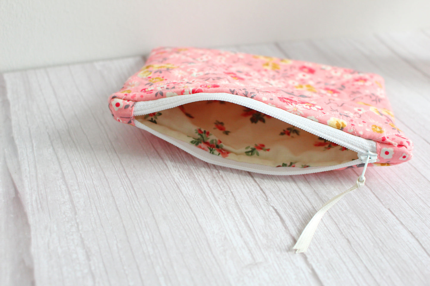 Pink Floral Quilted Zip Pouch