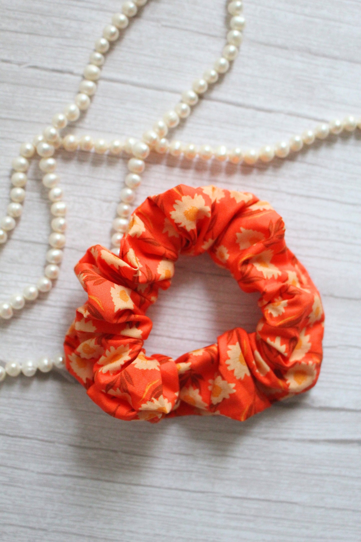 Orange Floral Hair Scrunchie