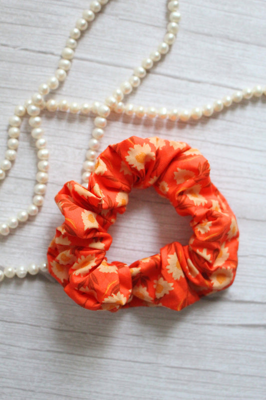 Orange Floral Hair Scrunchie