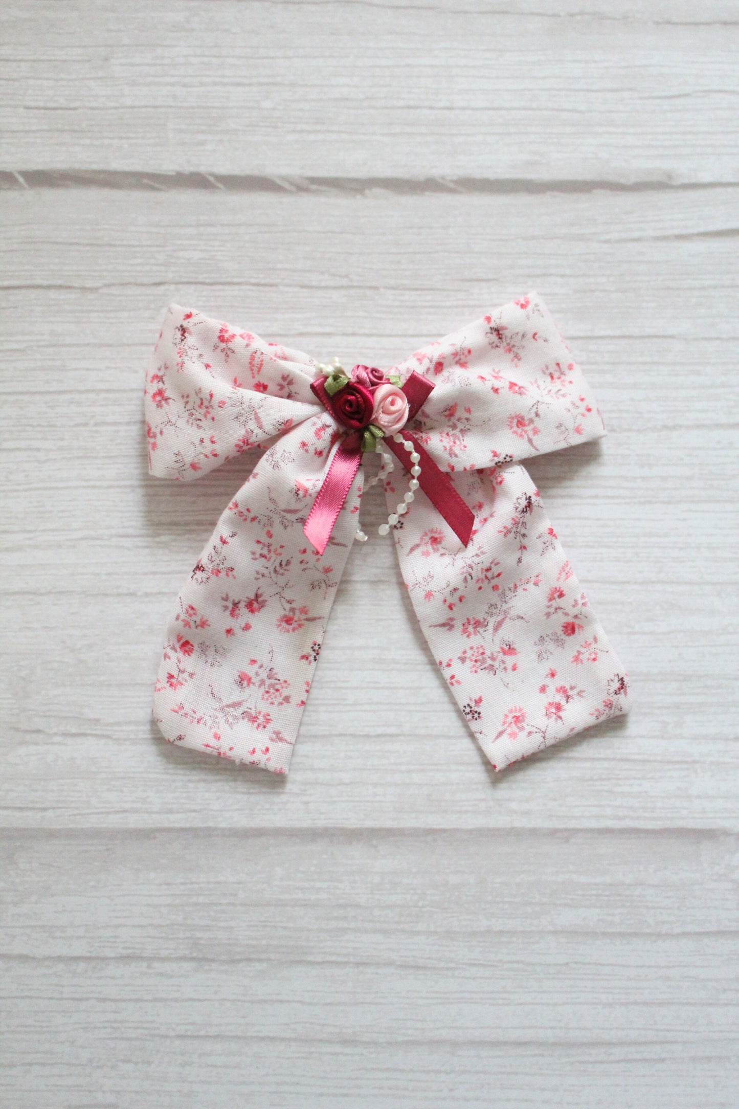 Pink Vintage Floral Fabric Hair Bow