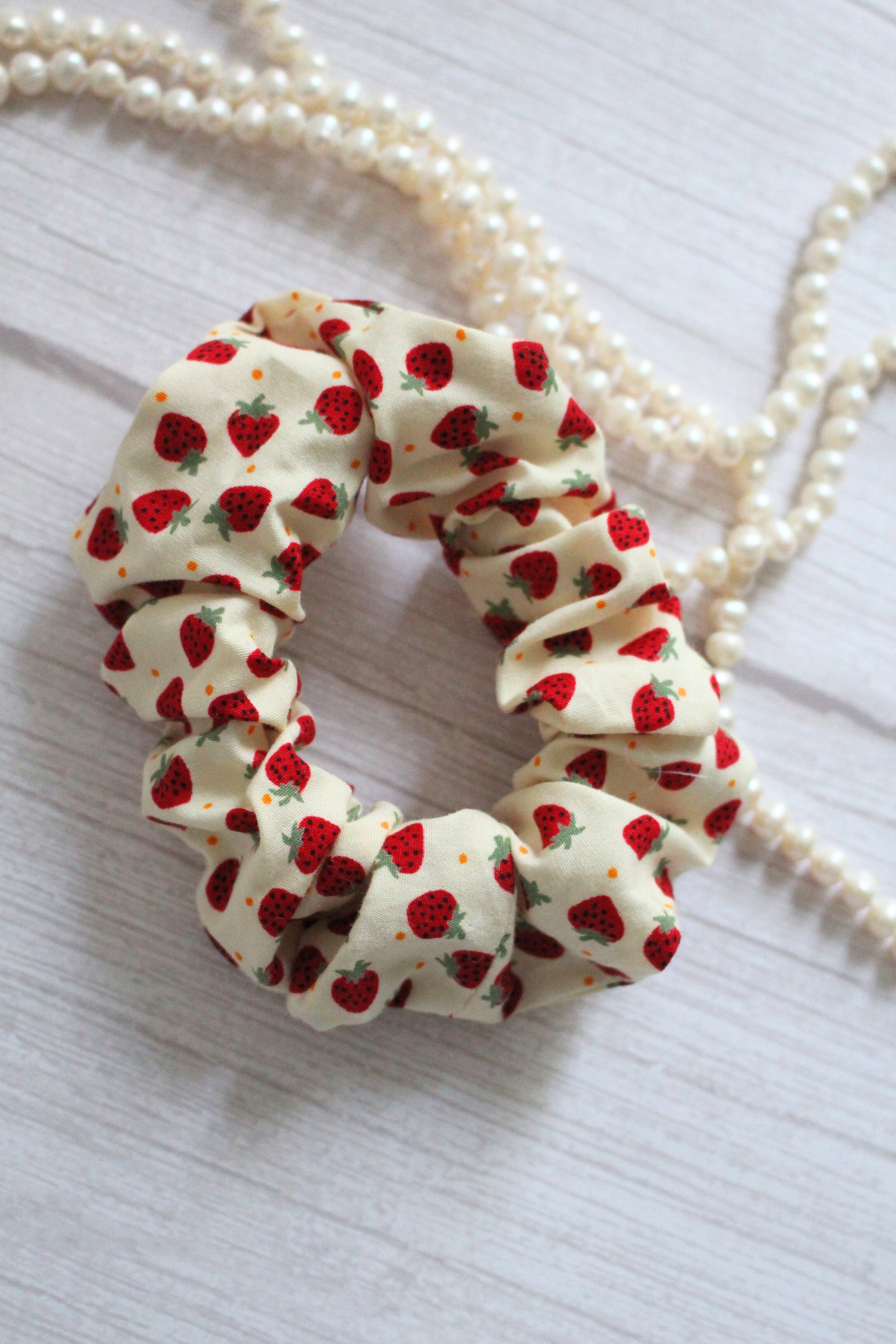 Strawberry Print Fabric Hair Scrunchie