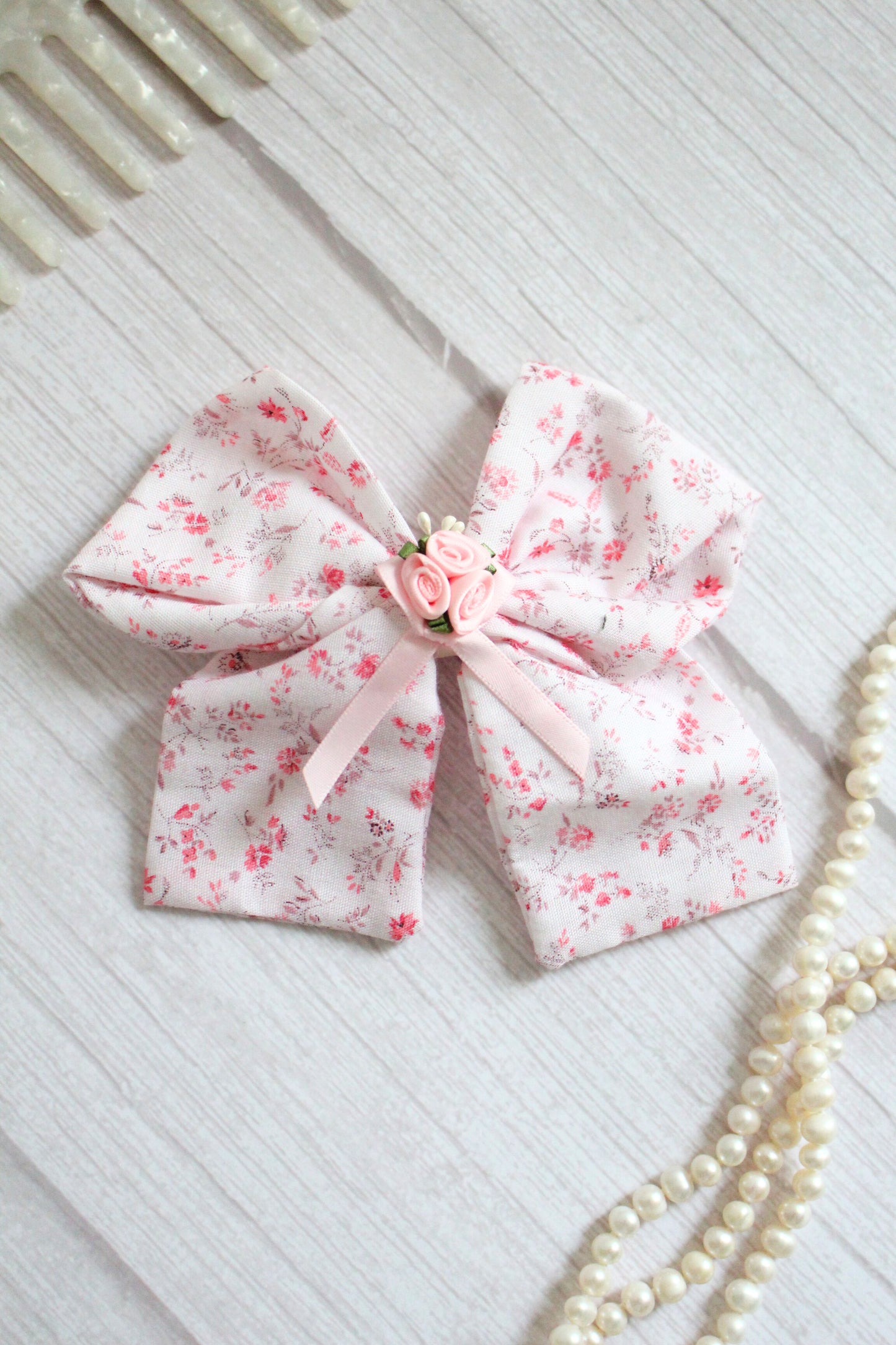 Pink Floral Fabric Hair Bow