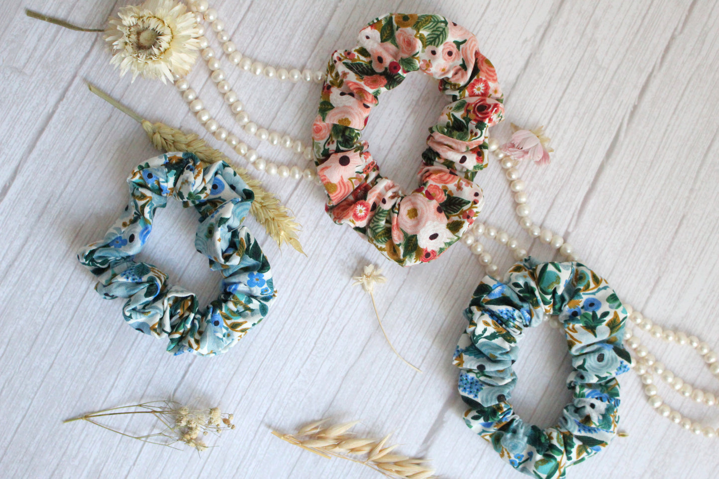 Blue Floral Hair Scrunchie - Rifle Paper Co Fabric