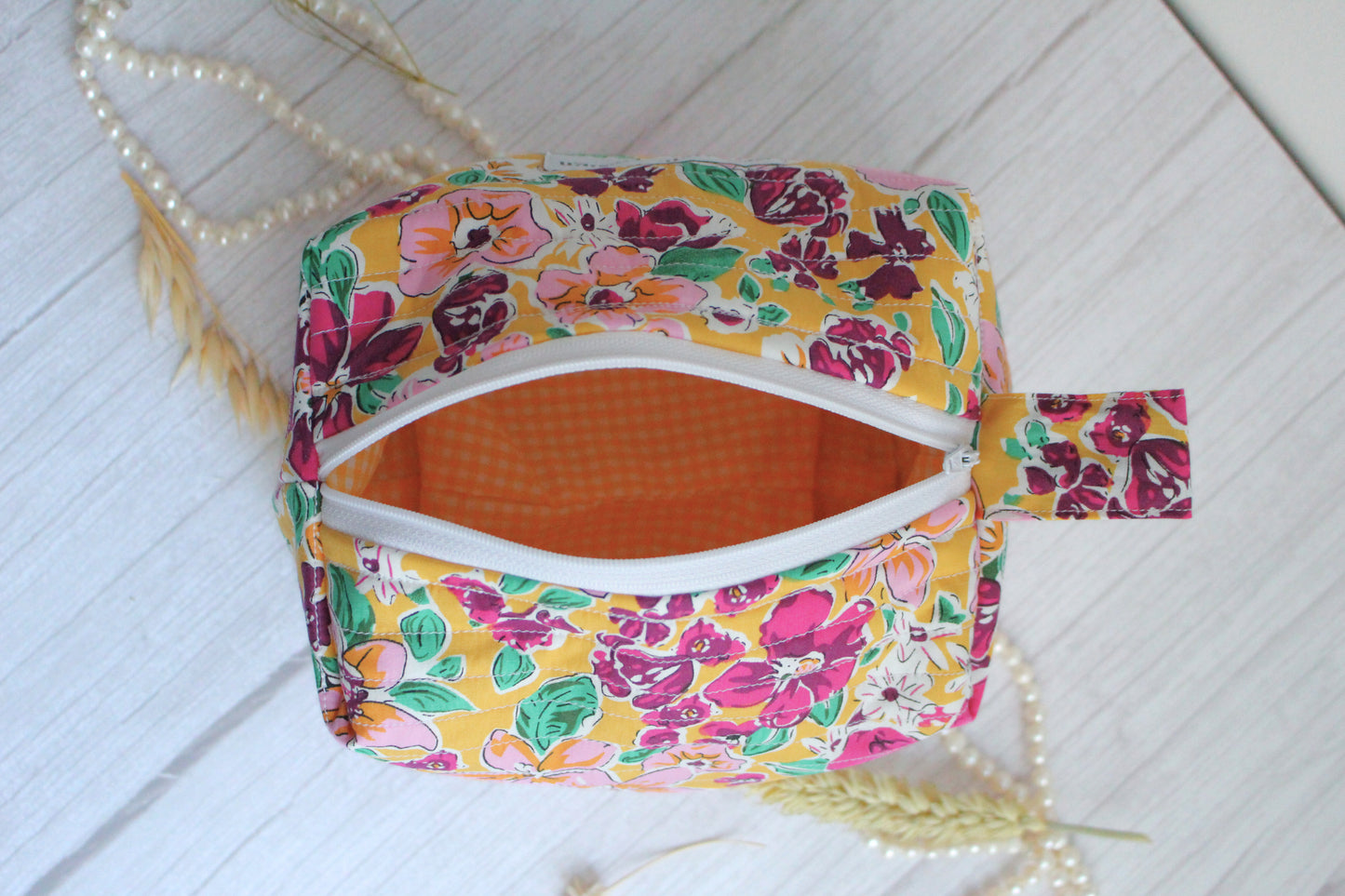 Miriam Quilted Zip Bag - Yellow Floral Pattern