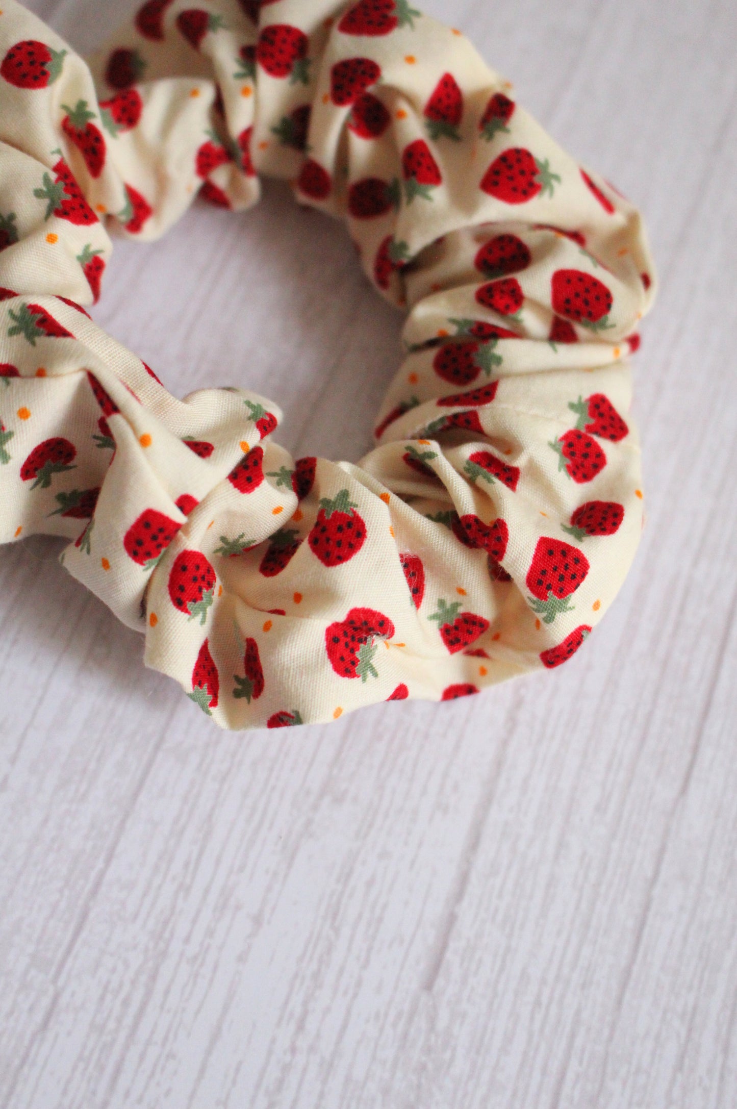 Strawberry Print Fabric Hair Scrunchie