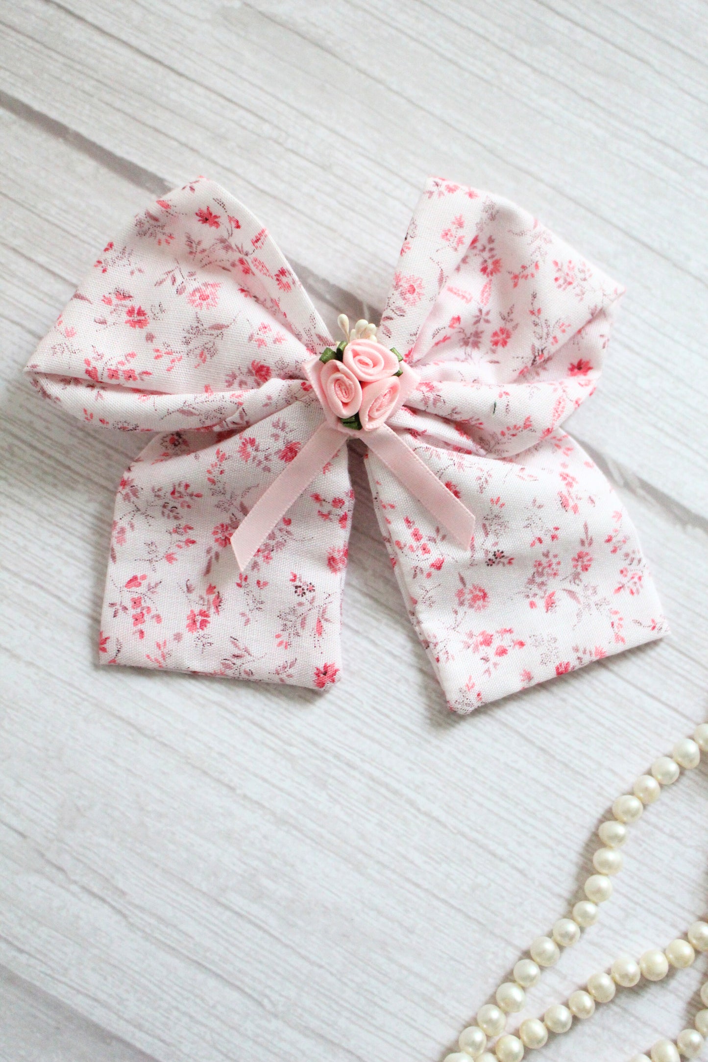 Pink Floral Fabric Hair Bow