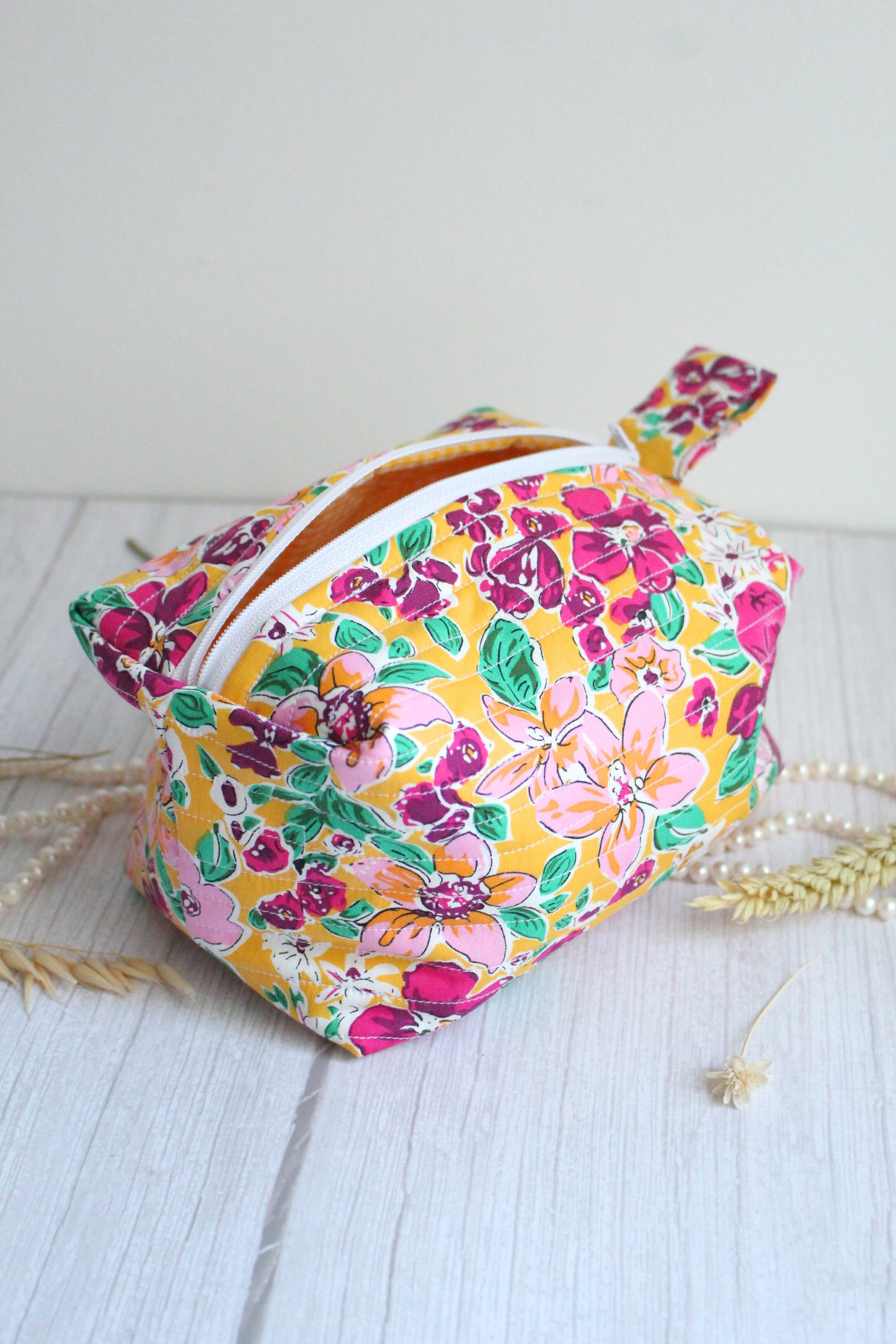 Miriam Quilted Zip Bag - Yellow Floral Pattern