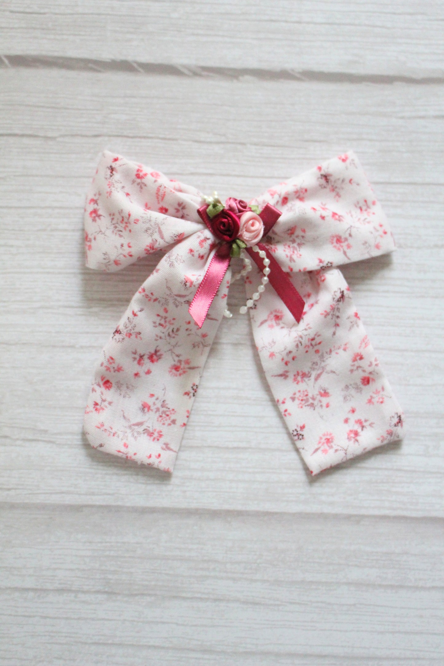 Pink Vintage Floral Fabric Hair Bow