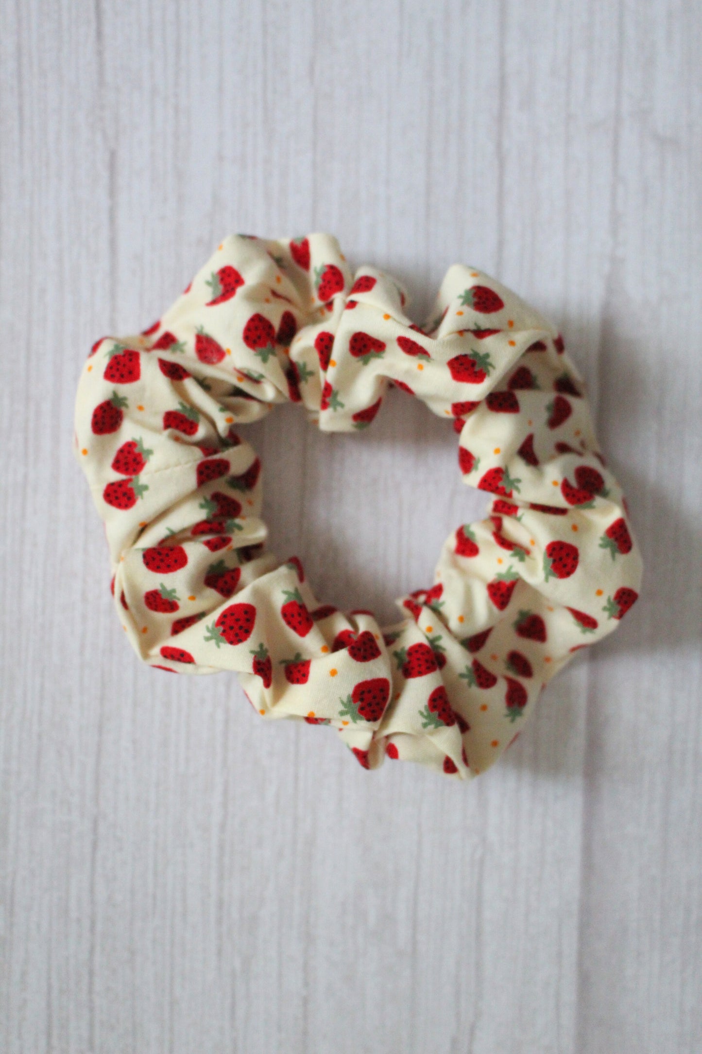 Strawberry Print Fabric Hair Scrunchie