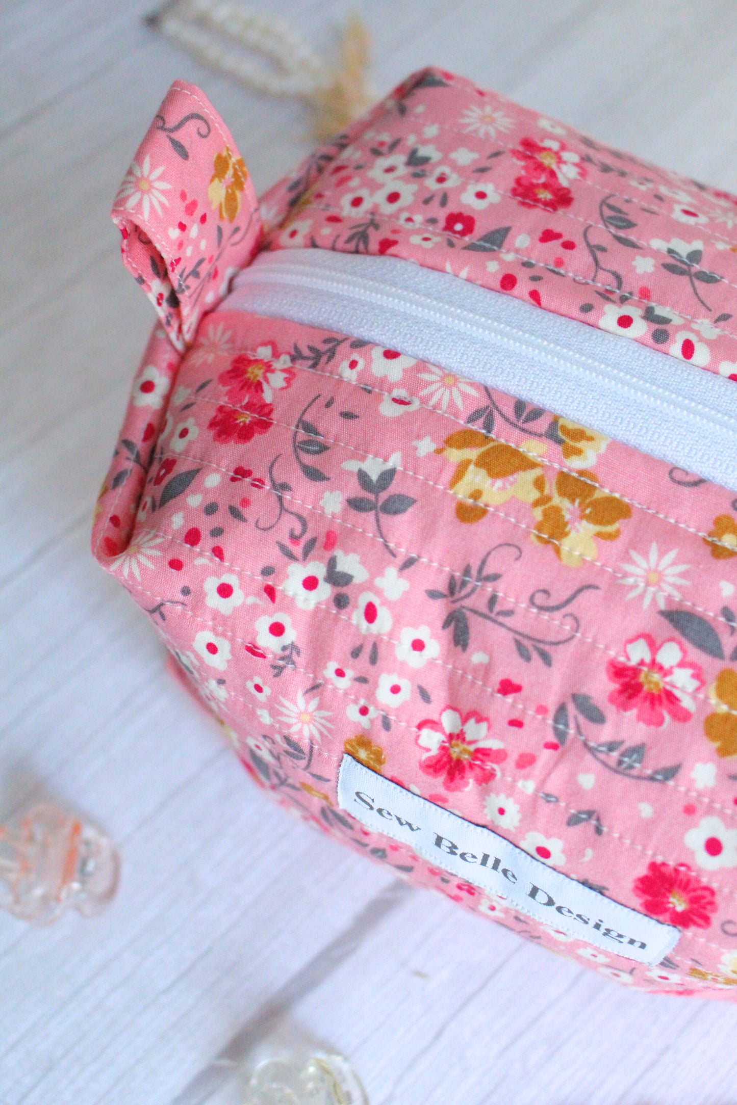 Miriam Quilted Zip Bag - Pink Floral Pattern