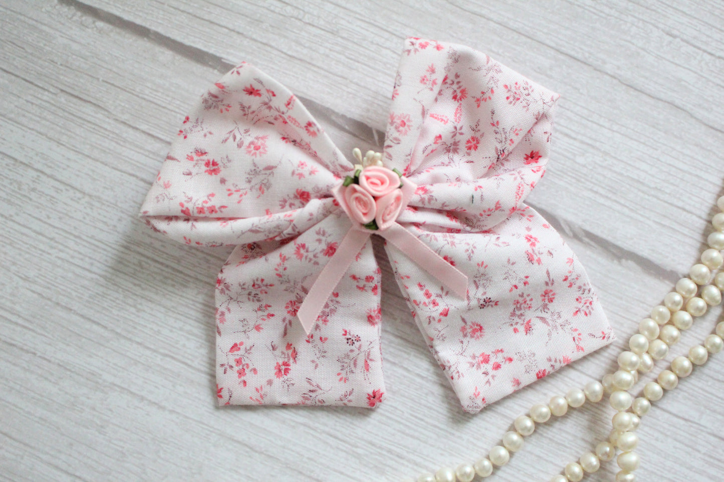Pink Floral Fabric Hair Bow