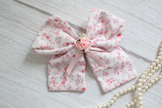 Pink Floral Fabric Hair Bow