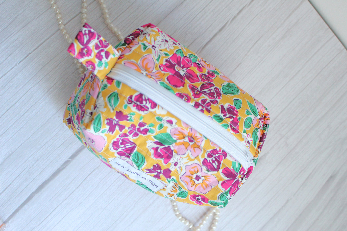 Miriam Quilted Zip Bag - Yellow Floral Pattern