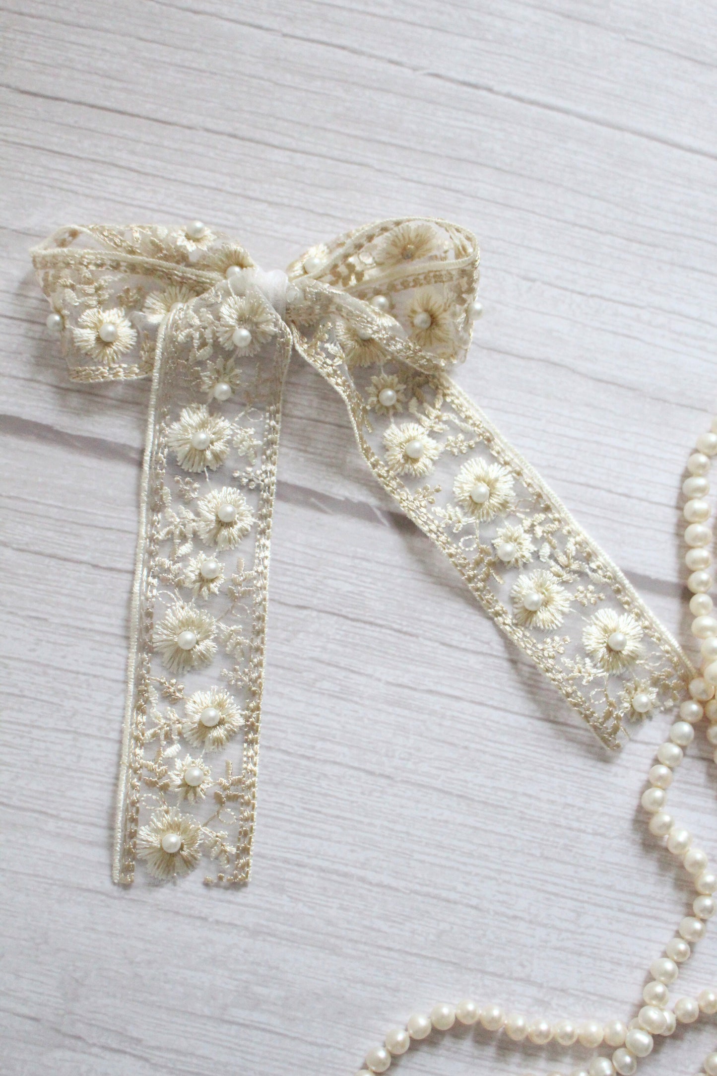 Pearl and Lace Hair Bow