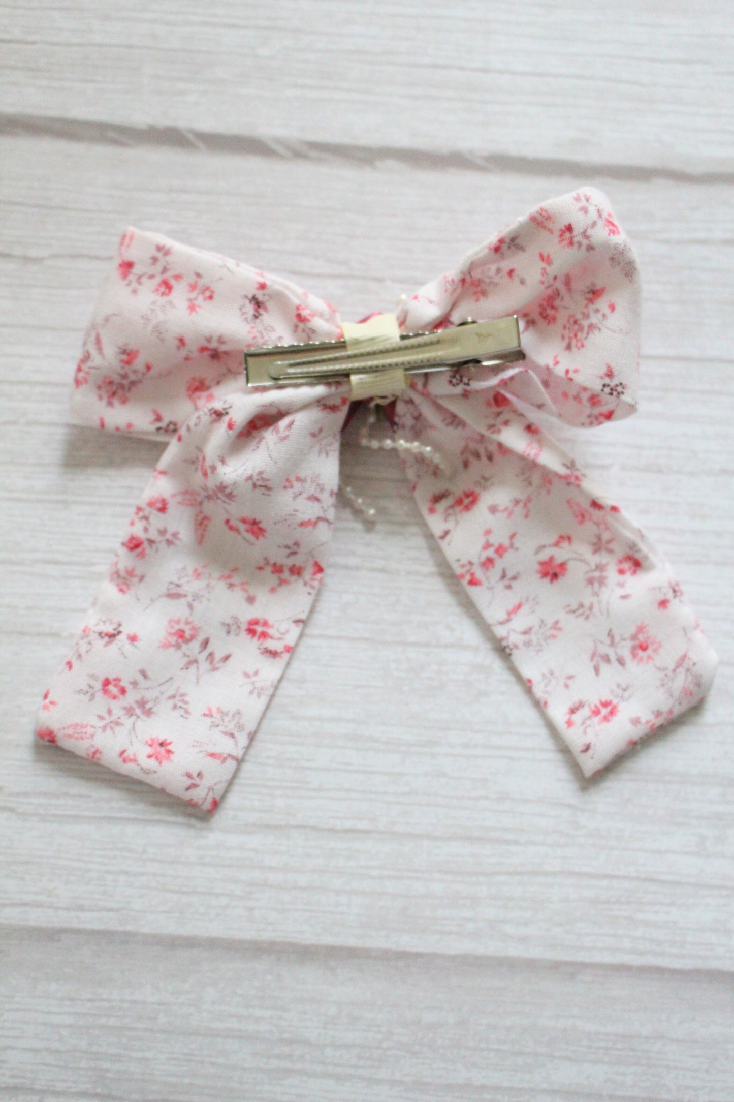 Pink Vintage Floral Fabric Hair Bow