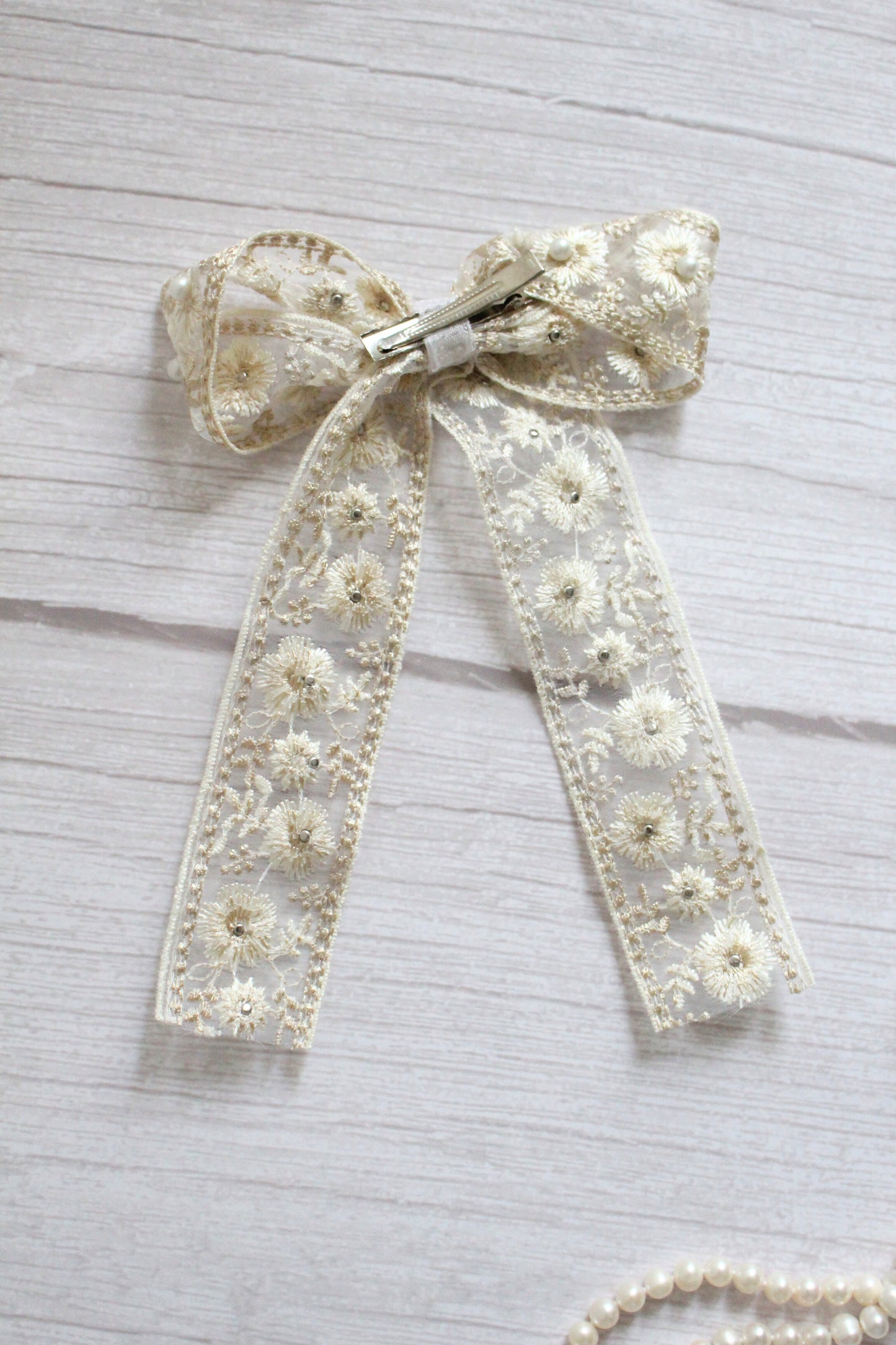Pearl and Lace Hair Bow